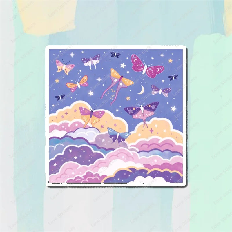 Pastel Moths 5PCS Stickers for Living Room Bumper Anime Cute Kid Car Art Print Window Home Decor
