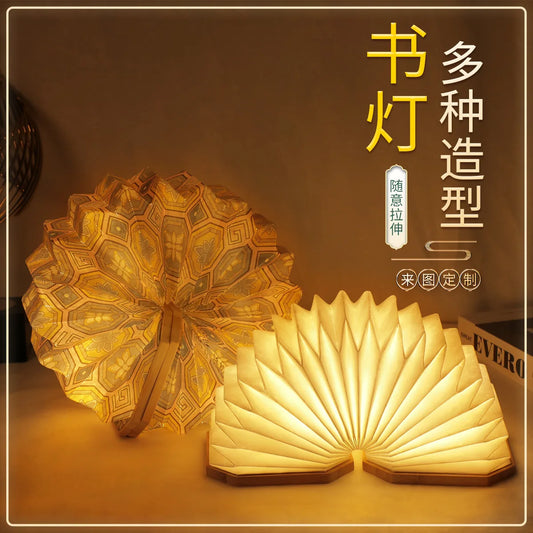 3D Folding Creative LED Night Light RGB Color USB Recharge Wooden Book Light Decor Bedroom Desk Table Lamp for Kid Brithday Gift