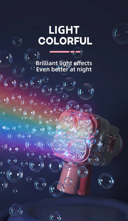 Pistolet à bulles, fusée, machine à bulles de savon, lanceur spatial électrique, cadeaux pour la fête des enfants, continue de produire des bulles avec lumière LED