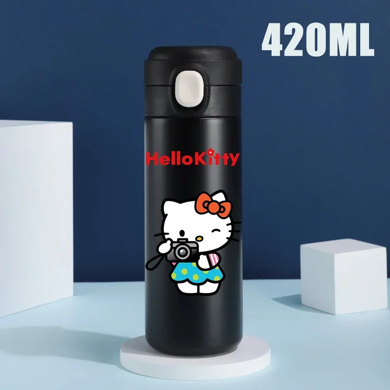 Sanrio 420 ML Thermos Mug Hello Kitty Cartoon 304 Stainless Steel Portable Water Cup Travel Water Bottle Kawaii Cups Kids Gifts