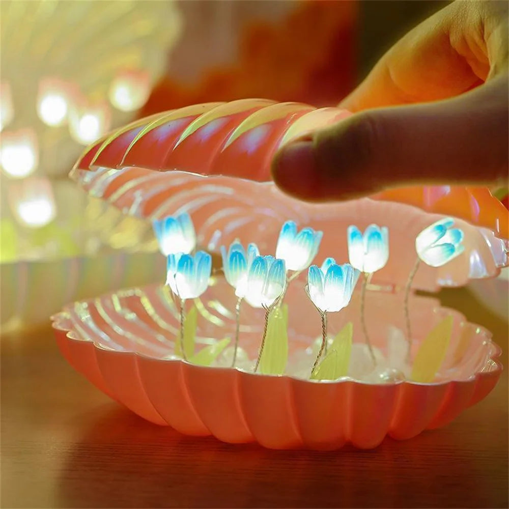 Tulip Seashell Nightlight DIY Tulip Night Light Cute Handmade Tulip Flower DIY Bedside Lamp for Birthday Christmas Gift Romantic