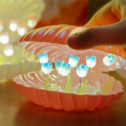 Tulip Seashell Nightlight DIY Tulip Night Light Cute Handmade Tulip Flower DIY Bedside Lamp for Birthday Christmas Gift Romantic