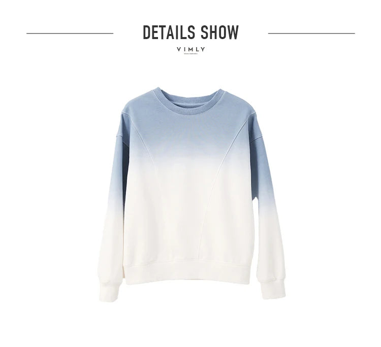VIMLY Loose Gradient Sweatshirts for Women  Autumn Fashion Casual Round Neck Pullovers Long Sleeve Tops Female Clothes M2967