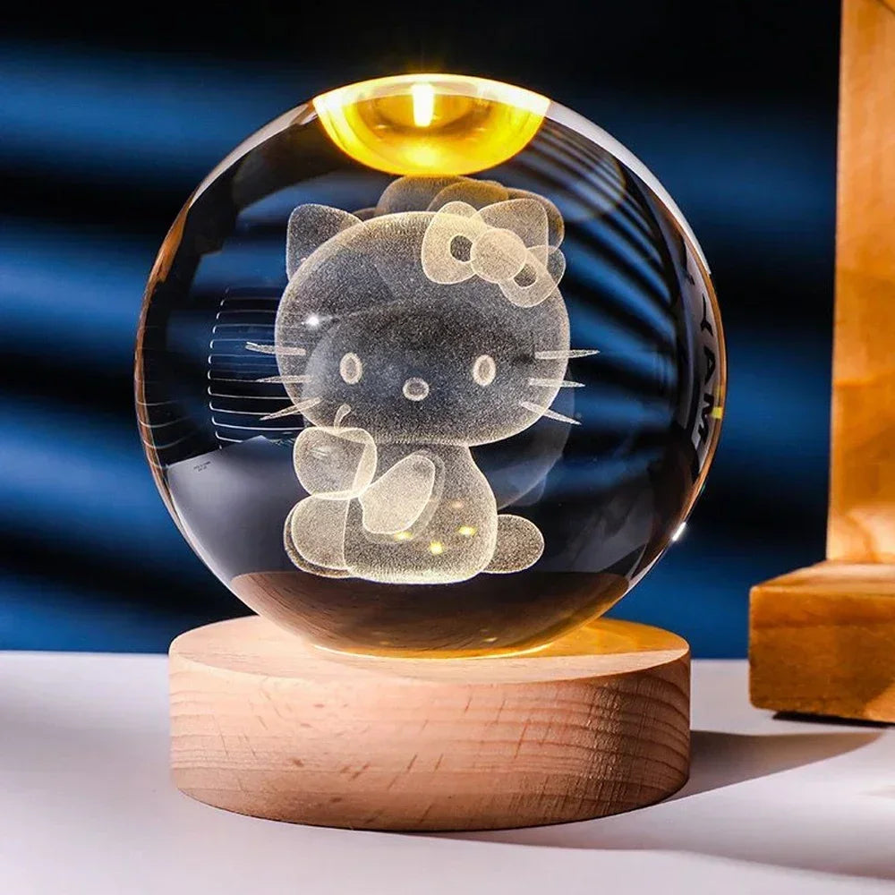 6cm 3d Crystal Ball Led Night Stitch Pikachu Doraemon A Dream Hellokitty Desktop Decoration Lamp Laser Carving Children Gifts