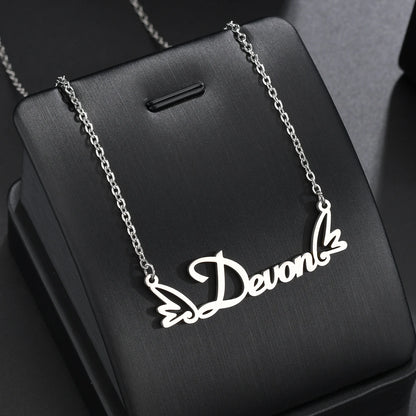 Atoztide New Personalized Custom Name Wing Necklaces Letters Stainless Butterfly Pendant Chain for Women Christmas Jewelry Gift
