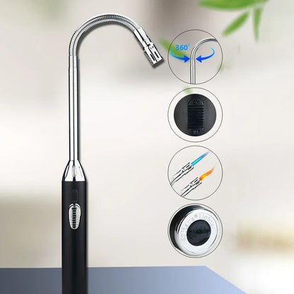 70cm Blue Flame Lighter Kitchen Candle Long Butane Gas Lighter 360 Degrees Rotate Stove BBQ Igniter Welding Torch Picnic Tool