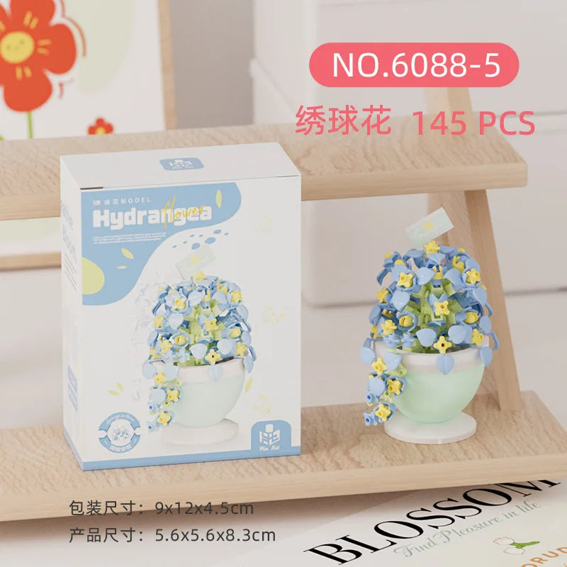 2024 New Original Rose Flower Gift Box Tulip Lotus Building Blocks Flower Model Tiny Particle Gift Toy