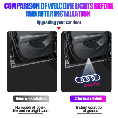2PCS 3D LED Car Door Welcome Lights Decoration for AUDI SLINE RS S3 S4 S5 S6 QUATTRO A3 Q5 Auto Laser Projector Lamps Accessorie