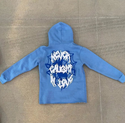 2024 American High Street Harajuku Spider web print Loose Hoodie Y2K Hip Hop Street Men Women's Casual Pullover Sweatpants goth