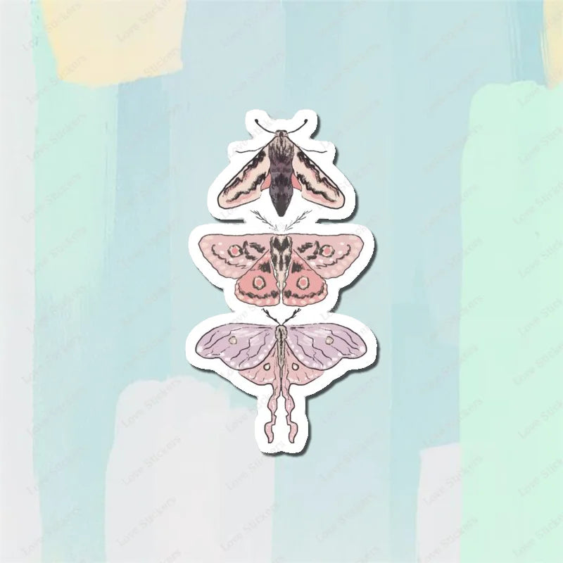 Pastel Moths 5PCS Stickers for Living Room Bumper Anime Cute Kid Car Art Print Window Home Decor