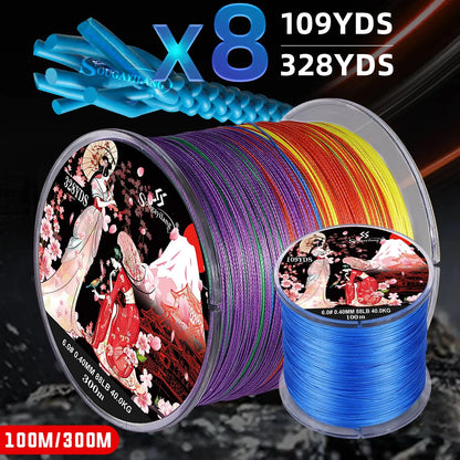 Sougayilang Braided Fishing Line X8 100/300 Drag 22~88LB Multifilament Japanese PE Line for Bass Pike Carp Fishing Accessories