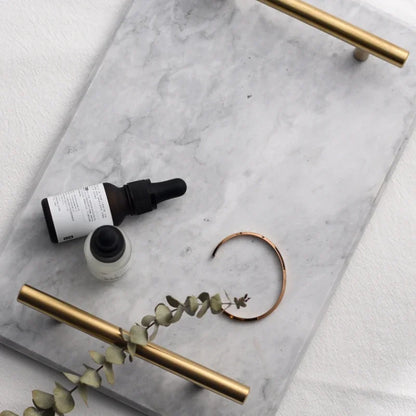 Nordic Home Decor Light Luxury Natural Marble Jewelry Storage Tray with Gold Handle Trinket Ring Plate Wedding Gift