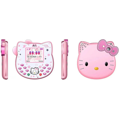 2024Hot Sanrio Hello Kitty Kawaii Mini Flip Phone I68 Girl Mobile Phone Student Anime Phone Music Mobile Phone Kid Birthday Gift