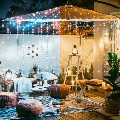 6X3M 3X3M Solar Curtain Light Outdoor Led Icicle Light 8 Modes Waterfall Christmas Fairy String Light for Garden Patio Decor