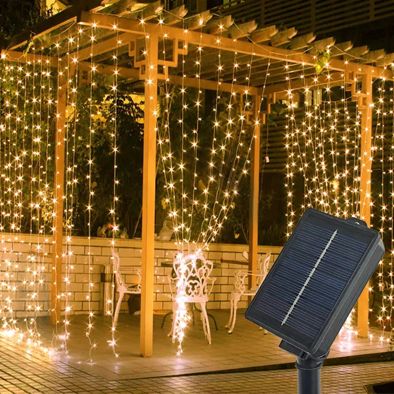 6X3M 3X3M Solar Curtain Light Outdoor Led Icicle Light 8 Modes Waterfall Christmas Fairy String Light for Garden Patio Decor