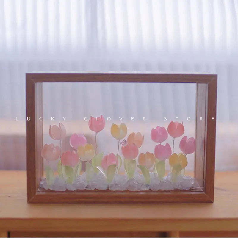 Tulip Nightlight Photo Frame Eternal Flower Home Decor DIY Cute Ornaments Birthday Gift Valentine's Day Surprise Christmas