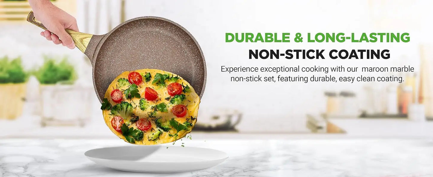 Nutrichef 22-Piece Maroon Marble Non-Stick Cookware Bakeware Set Professional Home Kitchen Collection with Multi-Sized Pot Pans