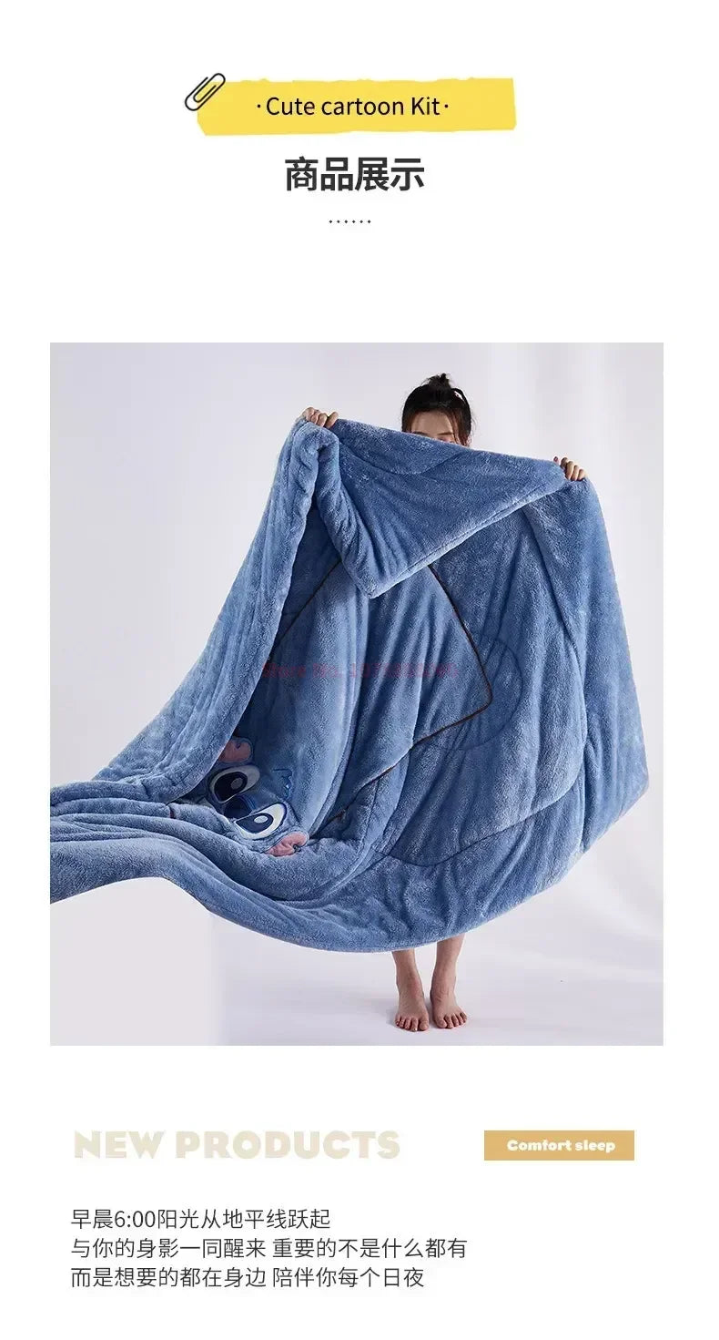 Stitch Disney Throw Pillow Blanket 2-in-1 Kawahiran Velvet Throw Pillow Thickened Nap Blanket Living Room Christmas Gift