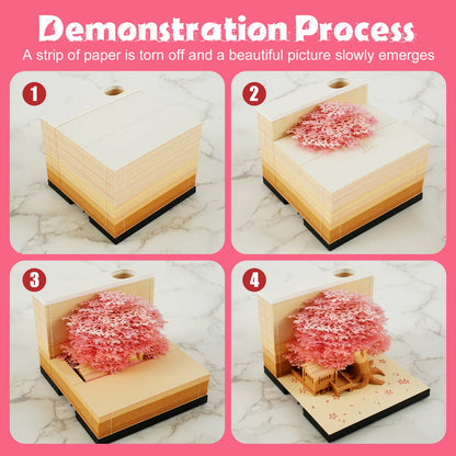 3D Memo Pad Paper Carving Notes 2024 Calendar Memo Pad with LED Light Tear-Away Paper Memo Pad Note Cards Birthday Gift Kids