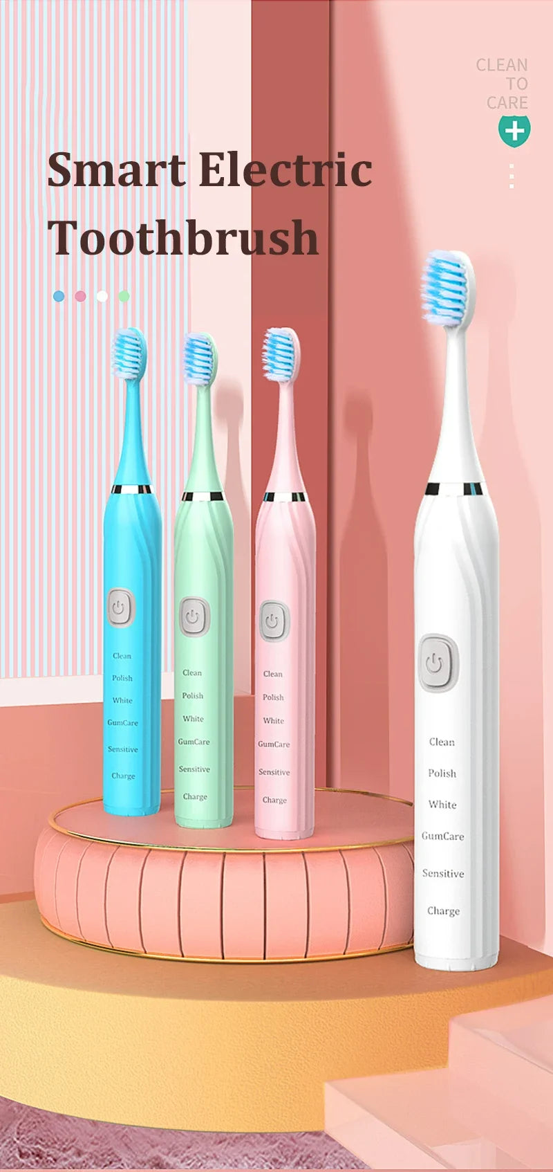 Sonic Electric Toothbrush 5 Mode USB Charger Timer Brush Rechargeable Deep Clean Tooth Brushes Replacement Heads Set For Adults