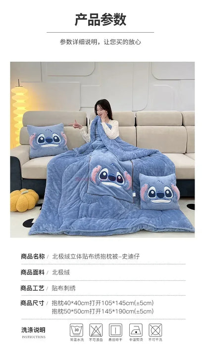 Stitch Disney Throw Pillow Blanket 2-in-1 Kawahiran Velvet Throw Pillow Thickened Nap Blanket Living Room Christmas Gift