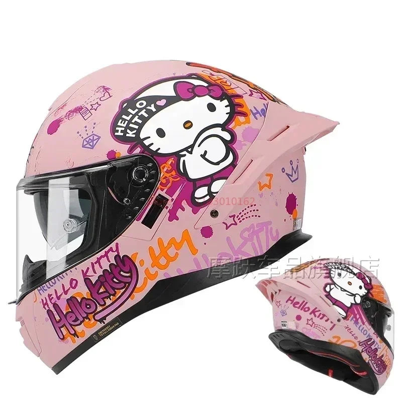 Sanrio Genuine Hello Kitty Motorcycle Helmet Full Face Racing Helmets Offroad Motorcycle Helmet Motorbike Kawaii Xmas Girl Gift