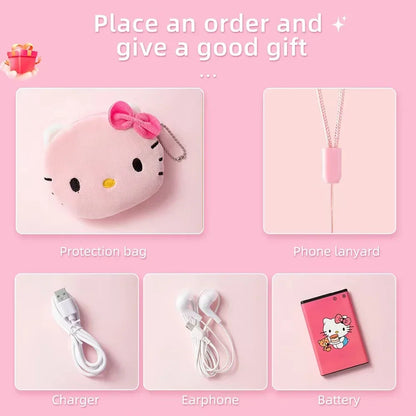 2024Hot Sanrio Hello Kitty Kawaii Mini Flip Phone I68 Girl Mobile Phone Student Anime Phone Music Mobile Phone Kid Birthday Gift