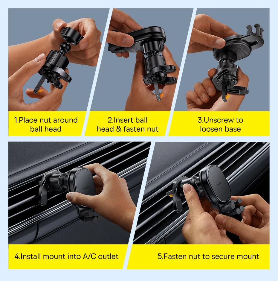 Baseus 15W Car Phone Holder Wireless Charging Stand Air Vent Gravity Telephone Mount for iPhone 14 Samsung Xiaomi Mobile Support