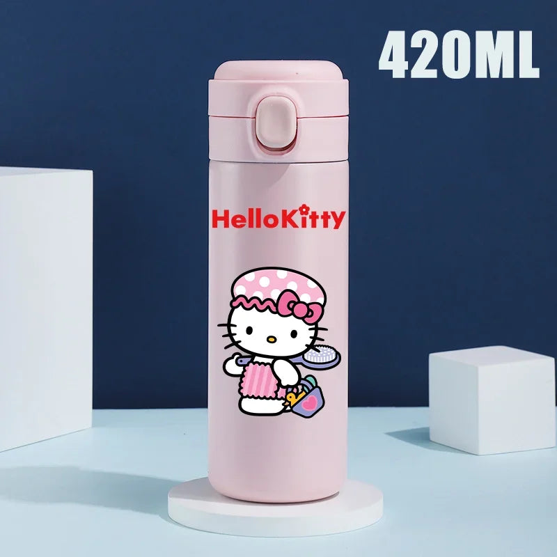 Sanrio 420 ML Thermos Mug Hello Kitty Cartoon 304 Stainless Steel Portable Water Cup Travel Water Bottle Kawaii Cups Kids Gifts