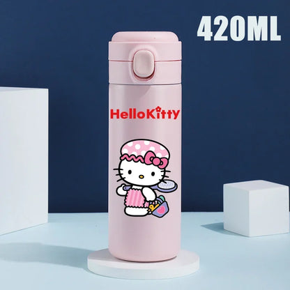 Sanrio 420 ML Thermos Mug Hello Kitty Cartoon 304 Stainless Steel Portable Water Cup Travel Water Bottle Kawaii Cups Kids Gifts