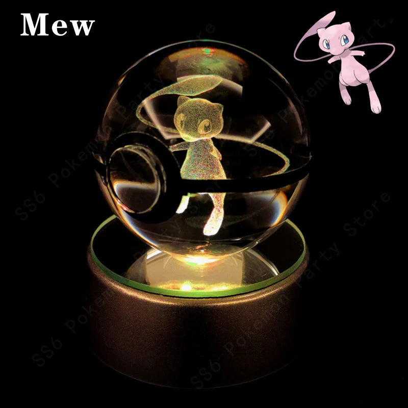 Lámpara de bola de cristal de Pokémon 3D, Pikachu, Gengar, Mew, Mewtwo, base para lámpara, bola de cristal de Pokémon, figura de bola de cristal, luz nocturna, regalo de cumpleaños