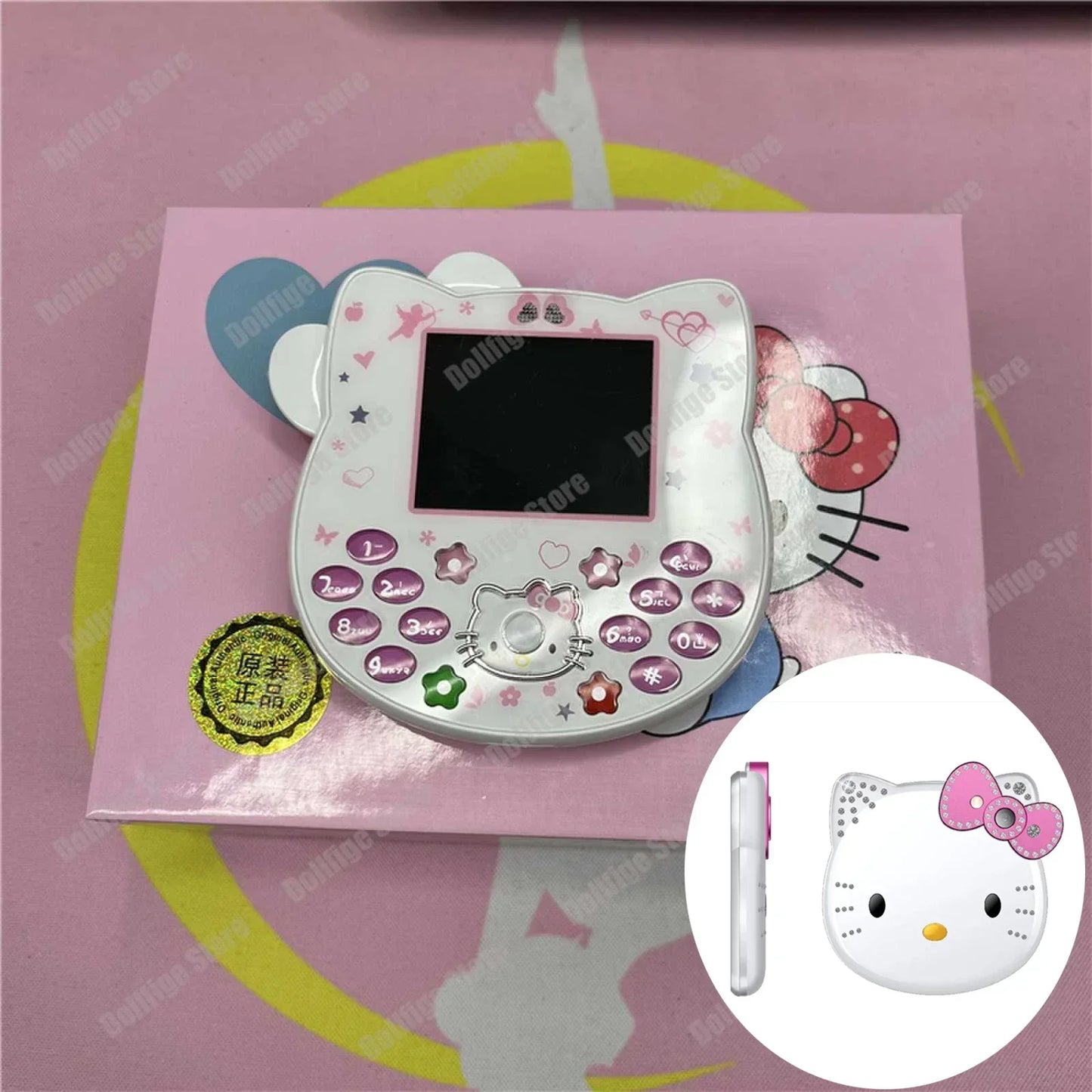 2024 New Product In Stock Cartoon Cute San Liou Kitty Flip Phone White Pink Mini Phone Children's Fashion Model Toy Youth Gift