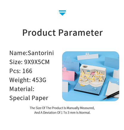Omoshiroi Block 3D Memo Pad Santorini Magic Calendar Desk Decoration Tear Off Notepad Bookmark Souvenir Gift Girlfriend Birthday