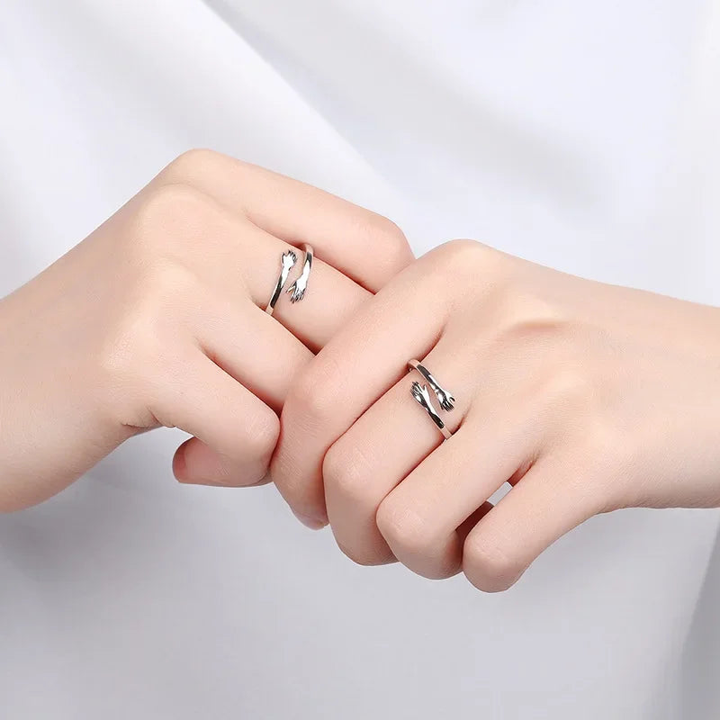 Romantic Couple Rings Women Men Adjustable Opening Forever Love Hug Lover Rings Valentine's Day Gifts Creative Jewelry Rings