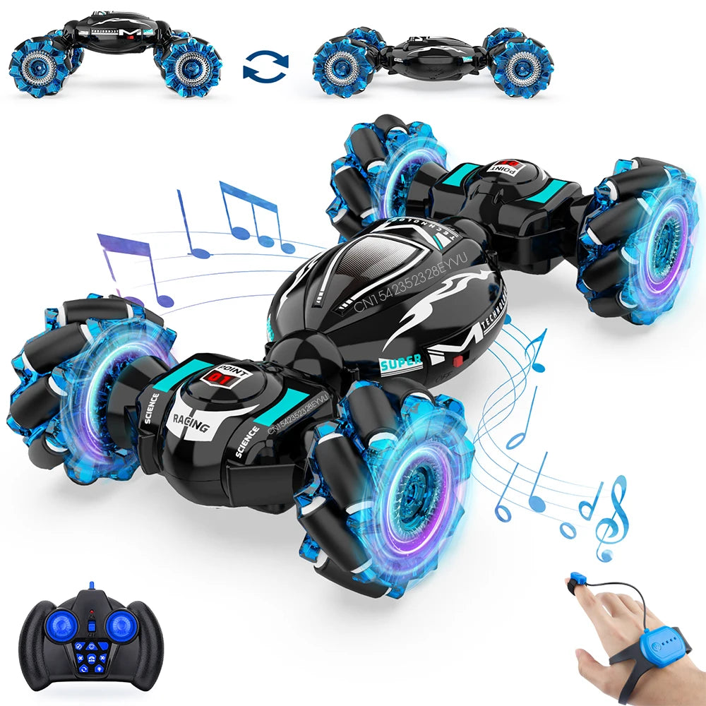 Coche acrobático todoterreno con control remoto, escala 1:18, con luz y música, para carretera, con sensor de gestos y rotación, para niños