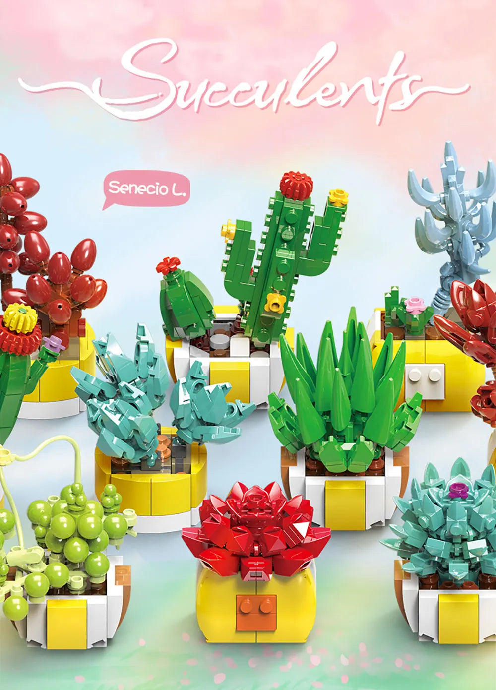 Simulation Succulents Flowers Bricks Plants Bonsai Cactus Aloe Vera DIY Assembled Toy Building Blocks Creative Kids Toys Gift