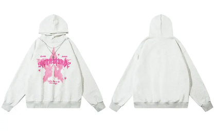 Oversized Hoodie Grunge Vintage Star Graphic Printed Hooded Sweatshirt with Chain Hip Hop Punk Gothic Baggy Pullover Streetwear