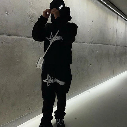 2024 New 2 Piece Set Letter Printing Streetwear Y2K Men's Hip Hop Oversized Hoodie Sweatshirt Sweatpant Casual Pants Sportswear