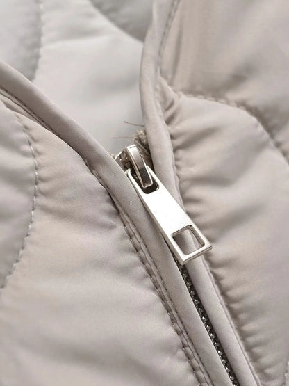XNWMNZ 2024 Chaqueta acolchada de moda para mujer Otoño/Invierno Chaqueta acolchada retro con cuello redondo y manga larga con cremallera Abrigo acolchado versátil para mujer
