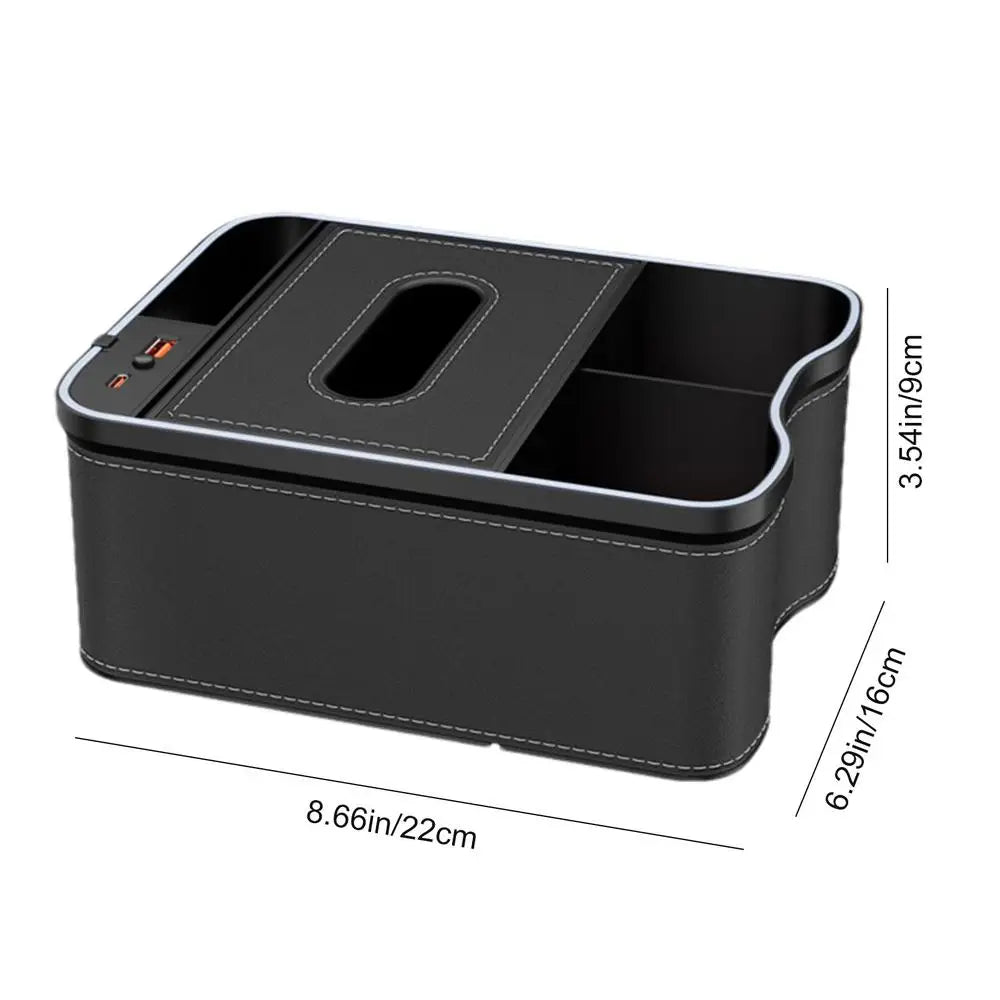 Auto Armrest Box Storage Box With Cup Holder Tissue Box USB Rechargeable Car Arm Rest Box Storage Organizer With Ambient Light
