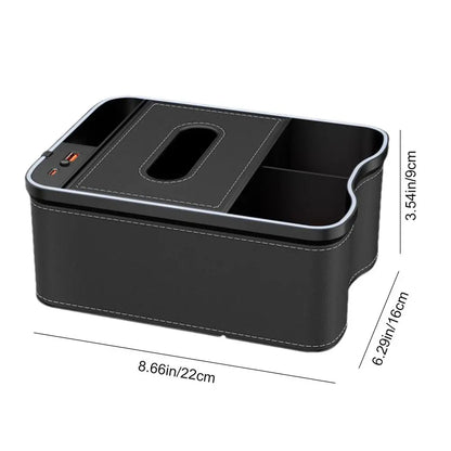 Auto Armrest Box Storage Box With Cup Holder Tissue Box USB Rechargeable Car Arm Rest Box Storage Organizer With Ambient Light