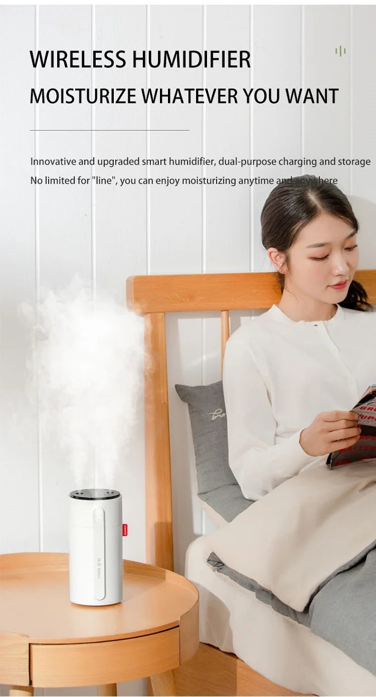 800ML Smart Induction Air Humidifier 2000mAh Battery USB Rechargeable Essential Oil Diffuser Air Humidifier for Home Car