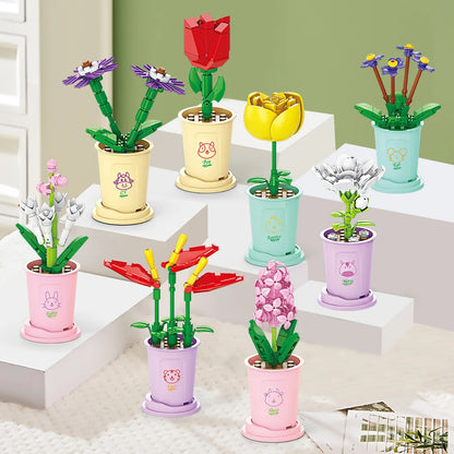 Adults Mini Flower Bouquet Particles Building Blocks for Children Girls 6 to 14 Years Old Assembly Bricks Constructor Set Gifts