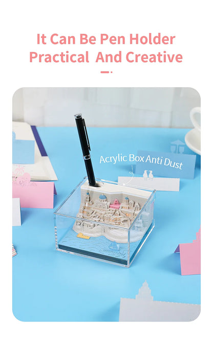 Omoshiroi Block 3D Memo Pad Santorini Magic Calendar Desk Decoration Tear Off Notepad Bookmark Souvenir Gift Girlfriend Birthday