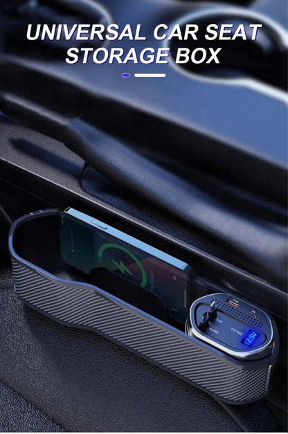SEAMETAL Wireless Charging Car Seat Gap Organizer with 40W USB-C/Lightning Fast Charge Cable Auto Center Console Storage Box