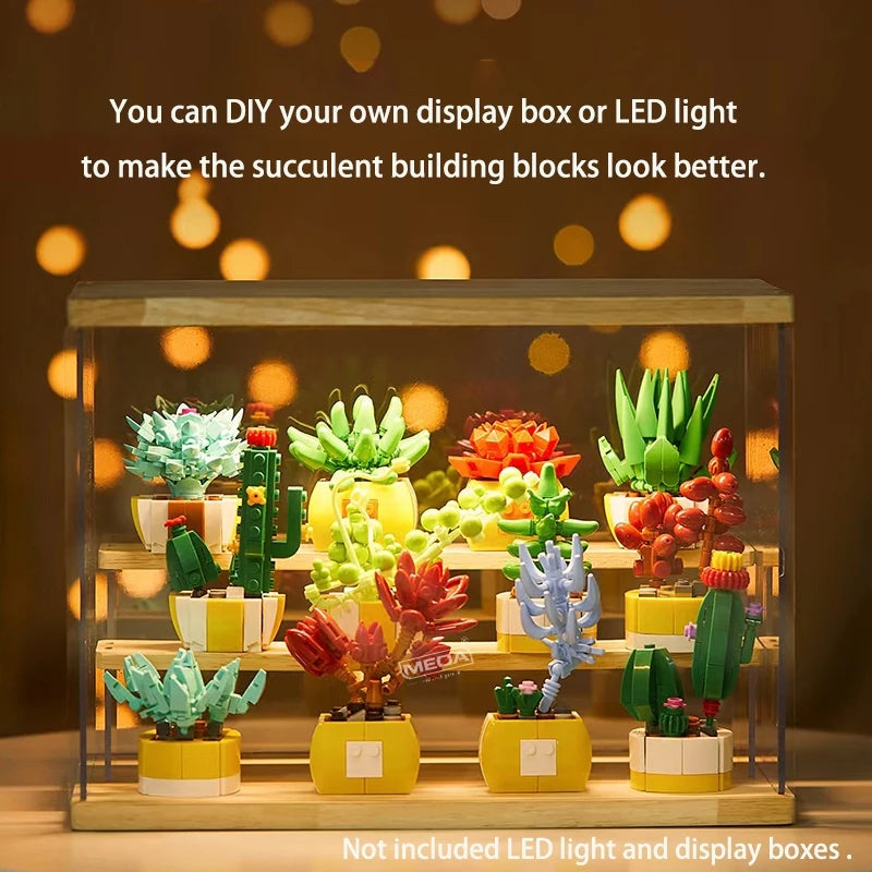 Simulation Succulents Flowers Bricks Plants Bonsai Cactus Aloe Vera DIY Assembled Toy Building Blocks Creative Kids Toys Gift