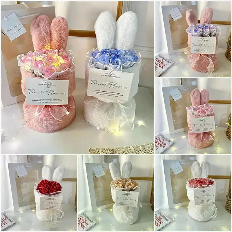 Rabbit Soap Flower Bouquet Valentine's Day Gifts Artificial Flower Bouquet for Party Supplies Bouqet Flowers Home Decoration