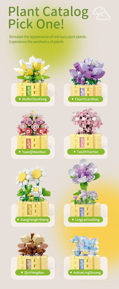 Potted Flower Basket Building Blocks Creative Bonsai Plant Bouquet Model Bricks Diy Home Decoration Kids Toy Girls Holiday Gifts