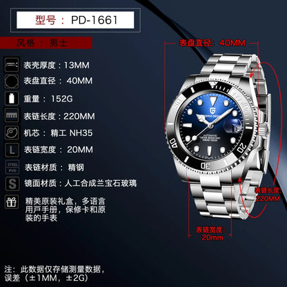 PAGANI DESIGN Men's Mechanical Wristwatches Luxury Brand Mens Watch NH35 100m Waterproof Sapphire Diving Watch reloj hombre