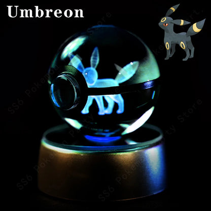 Lámpara de bola de cristal de Pokémon 3D, Pikachu, Gengar, Mew, Mewtwo, base para lámpara, bola de cristal de Pokémon, figura de bola de cristal, luz nocturna, regalo de cumpleaños